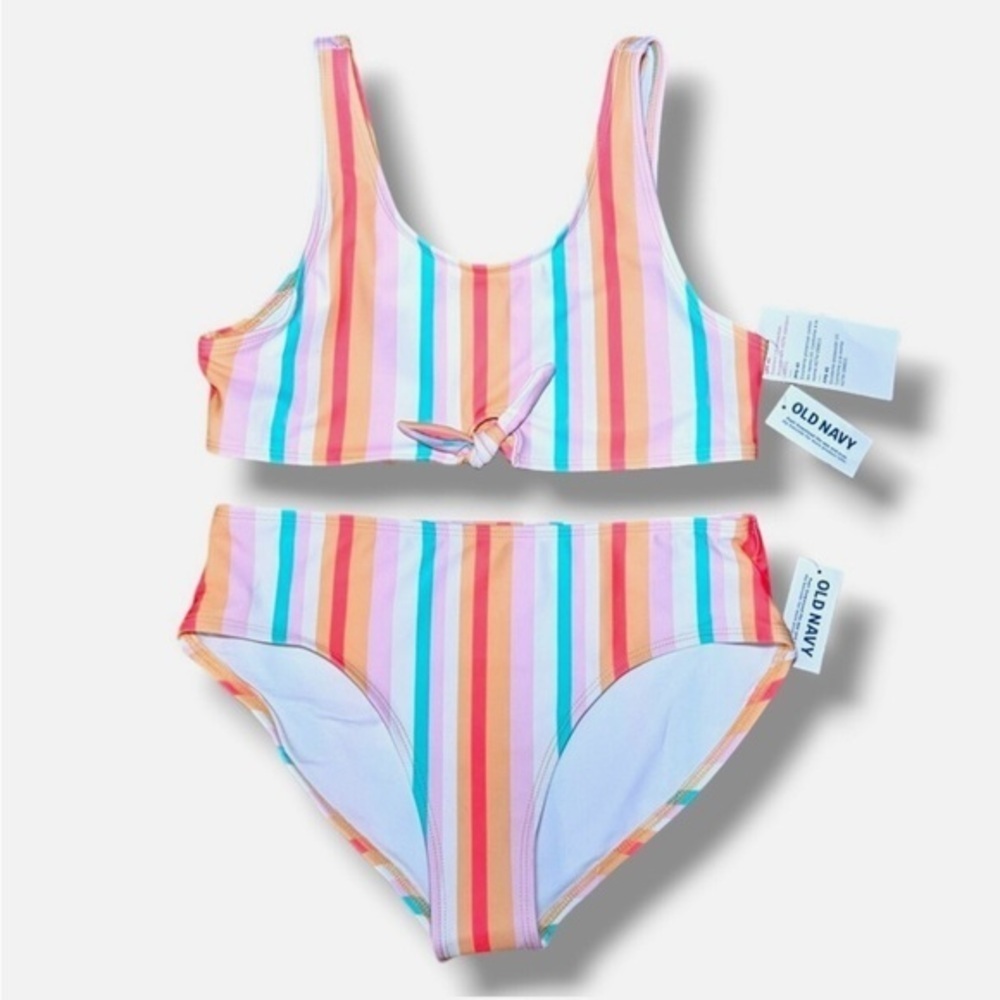 Girls Bikini Swimsuit 2 piece Set Colorful Stripe Old Navy Small 6-7